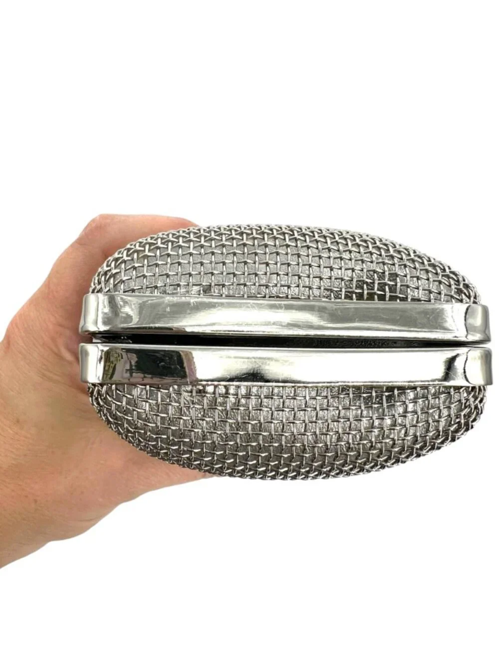 Oroton Freize Woven Silver Mesh Box Clutch Chain Strap Evening Glamour Retro